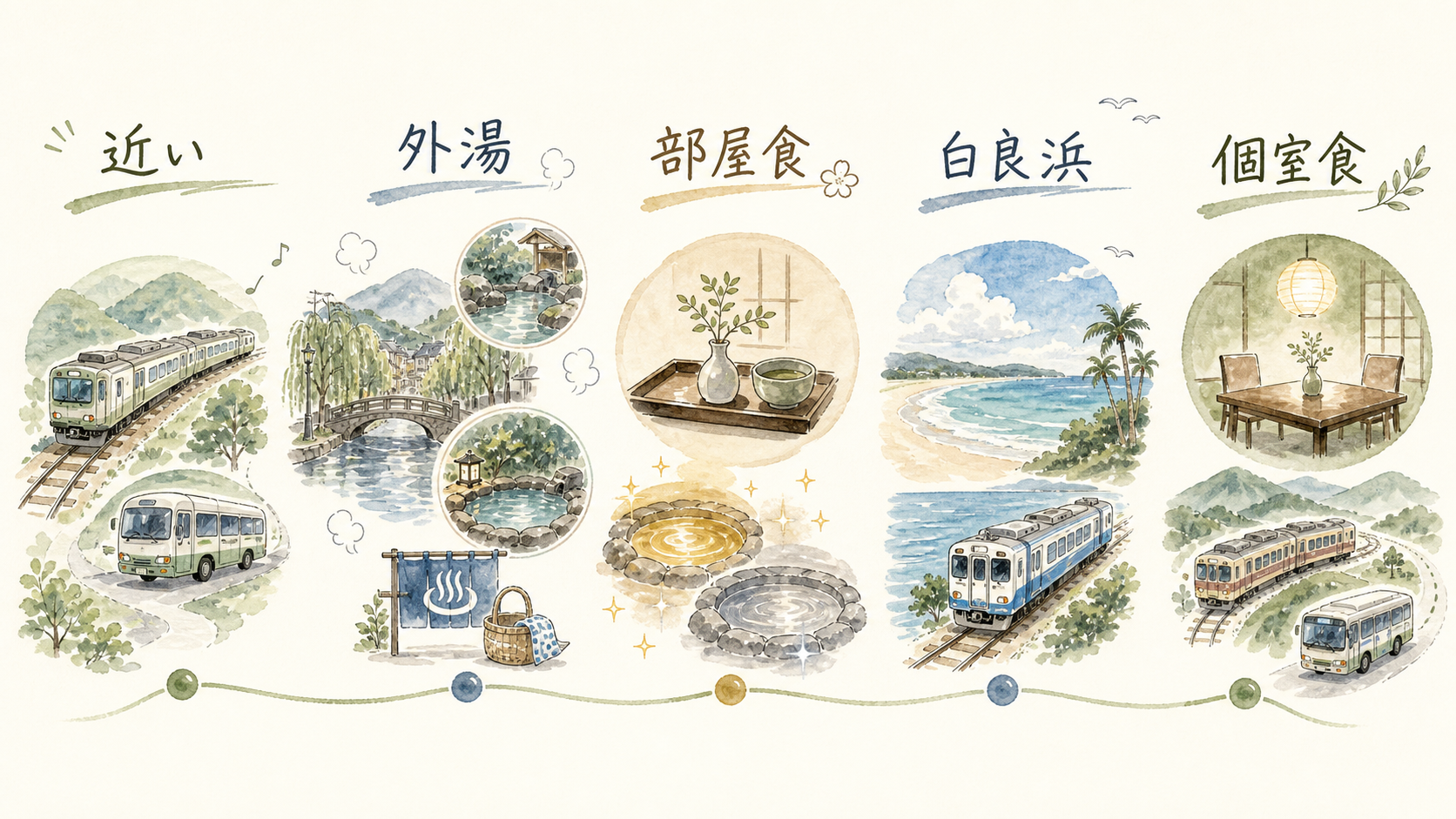 関西で一人旅に向く温泉宿5軒の選び分けを示す比較イメージ