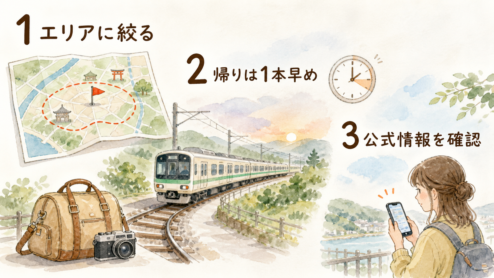 弾丸日帰りを成功させる1エリア集中・早めの復路便・公式確認の3ポイント