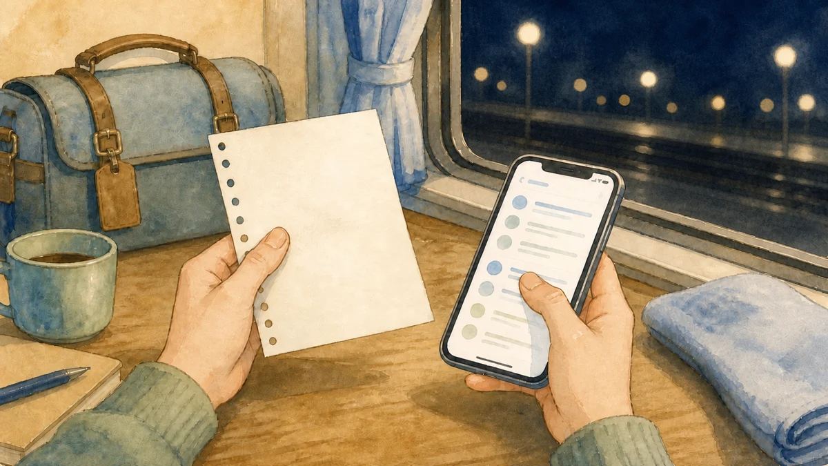 元の予約控えを残したままスマートフォンで別条件を確認する手元のイラスト